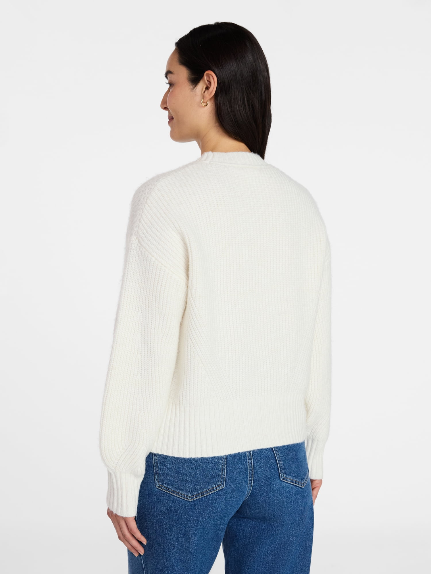 Time and Tru Women's Shaker Stitch Mock Neck Sweater, Midweight, Sizes XS-XXXL