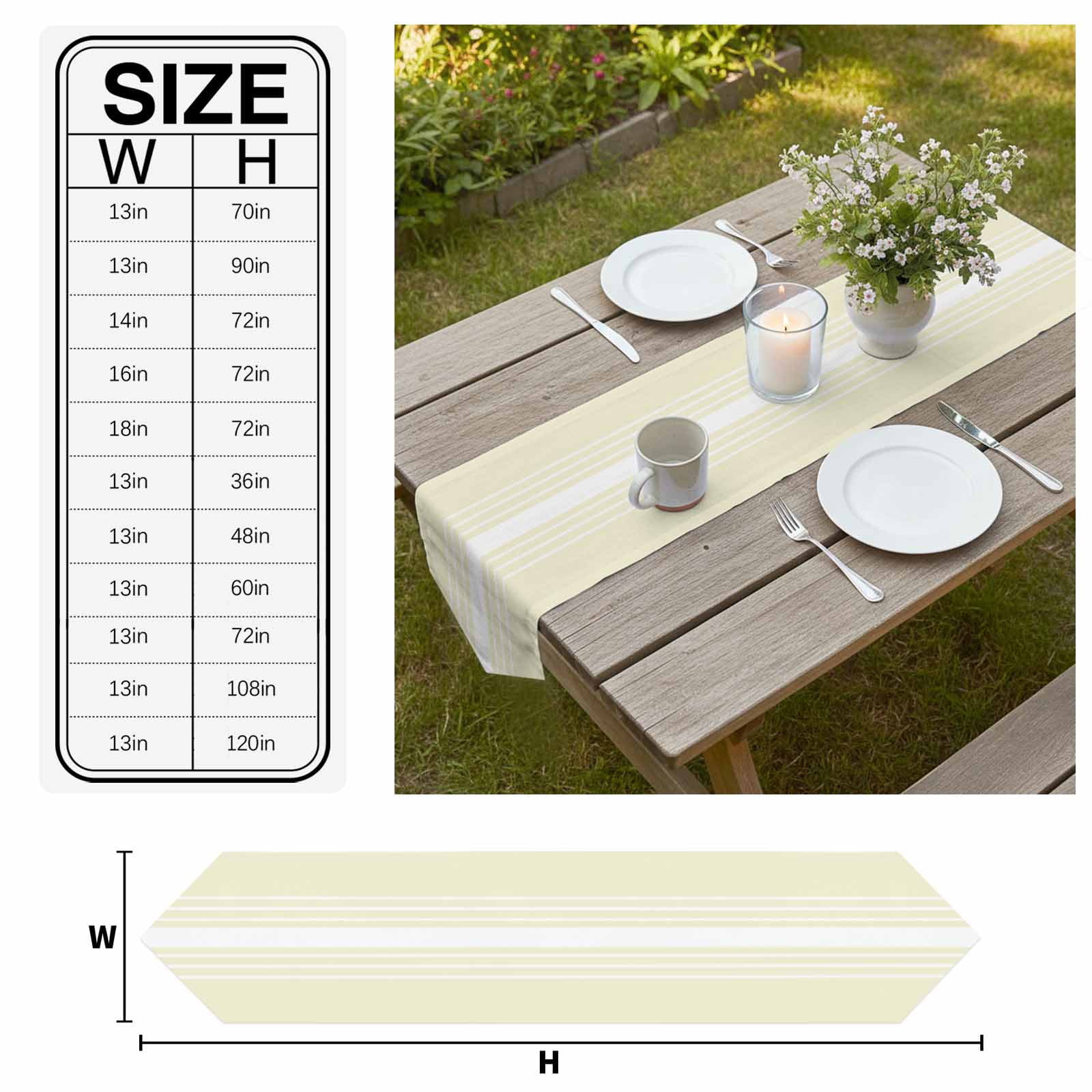 Cream White Stripe Table Runner Linen Burlap Table Runner 60 Inches Long Modern Rustic Vertical Striped Dresser Scarves for Kitchen Island Coffee Dining Room Party Holiday Decoration 13"x60"