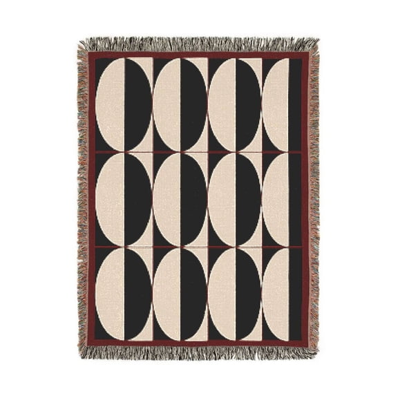Black, Cream and Red Abstract Geometric Woven Blanket, 100% Cotton, Modern Home Decor