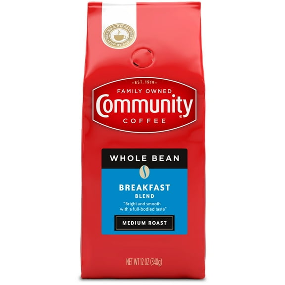 Community Coffee Breakfast Blend Medium Roast Whole Bean 12 oz Gable Top (Pack of 2)