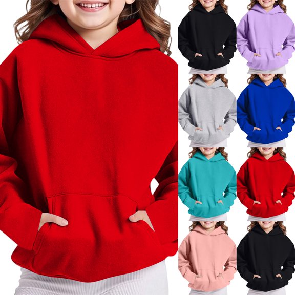 Girls Hoodie Trendy Cute Hooded Sweatshirt with Pocket Baggy Kids Pullover Winter 2026 Back to School Clothes Teens Red,160