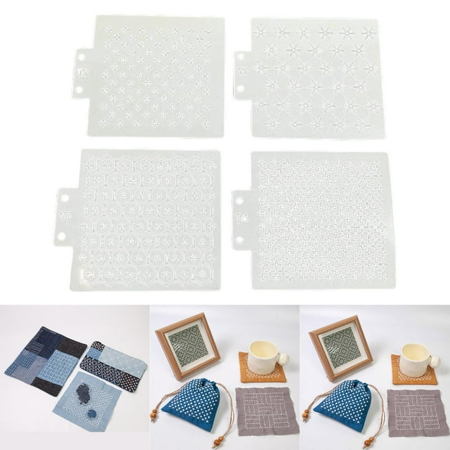4 plantillas Sashiko reutilizables para tapetes de té, herramienta de dibujo de tela, plantilla de patrón Sashiko geométrico para proyectos de en