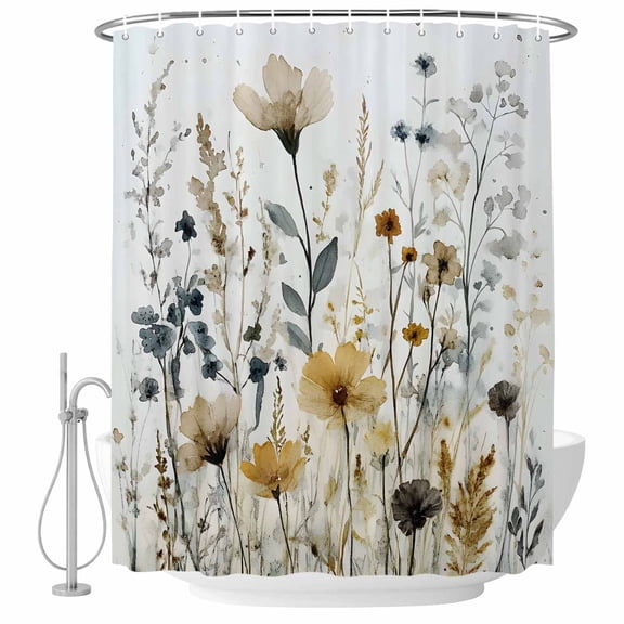 Watercolor Botanical Floral Shower Curtain Set - Long 72" x 84" Washable Bathtub Curtain with 12 Hooks, Farmhouse Garden Waterproof Fabric Stall Shower Curtains for Bathroom/Bathtub Décor