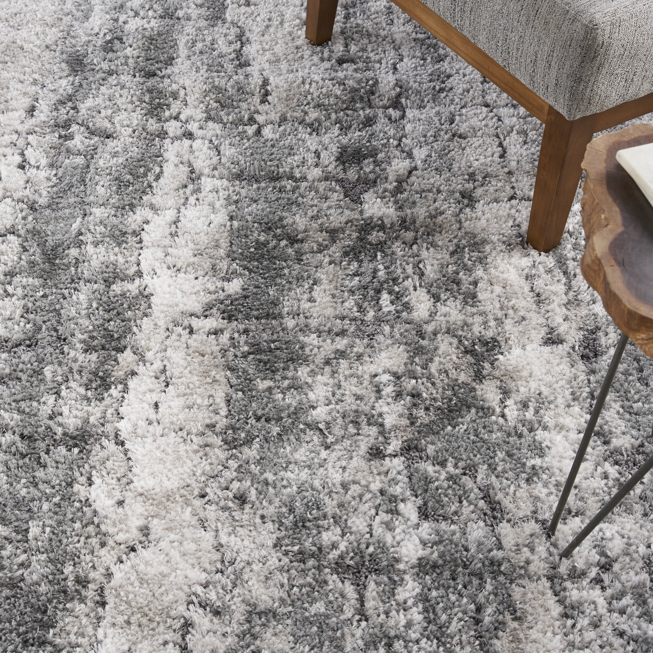 Nourison Luxurious Shag 9' x 12' Ivory Charcoal Shag Indoor Rug