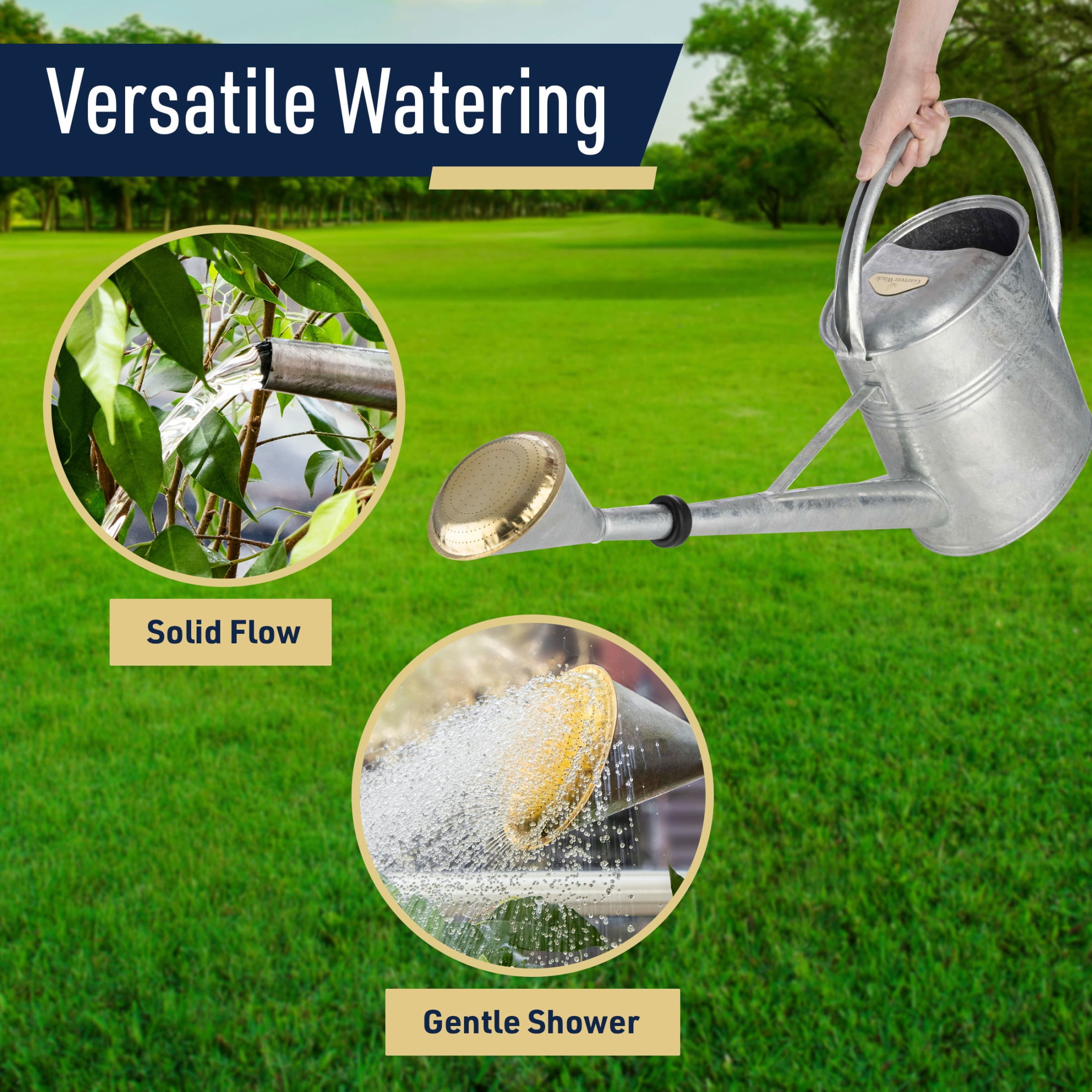 Kings County Tools 2 Gal Indoor Outdoor Galvanized Steel and Brass Watering Can with Removable Spout, Green