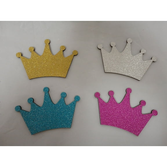 Charmed Silver Wooden Crown Ornaments for Little Prince/Princess Themed, Baby Shower Decor, 5 Pieces