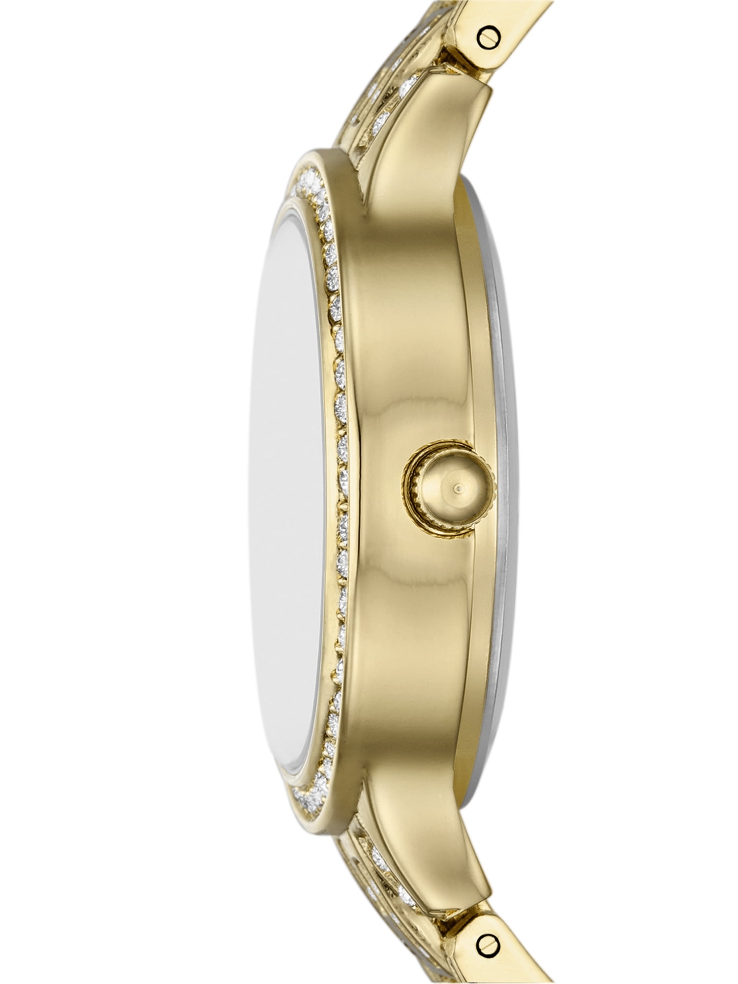 Folio Women's Watch Gift Set: Gold Round Case, Mother of Pearl Dial and 3 Link Bracelet with Crystal Accents