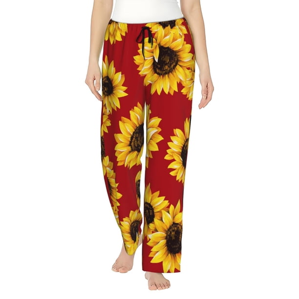Balery Sunflowers On Red Pantalones de pijama para mujer, pijamas ultraligeros, pantalones de estar por casa-X-Large