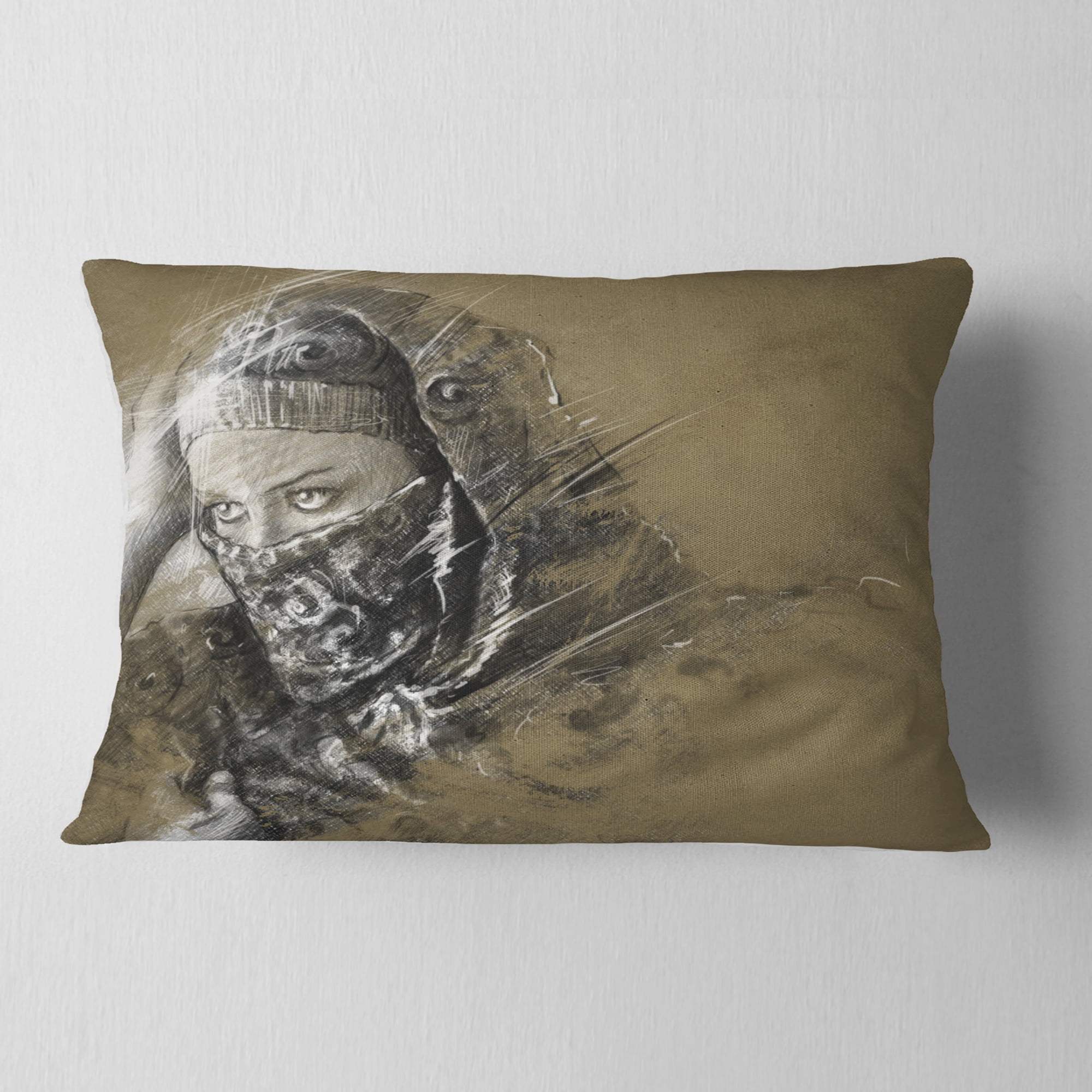 Designart Exotic Arabic Woman - Abstract Portrait Throw Pillow - 12x20