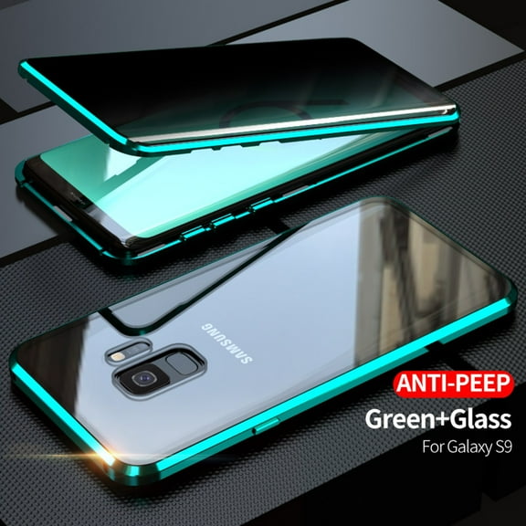 Anti Peep Magnetic Samsung Galaxy S9 Case - (Green) Double Sided Privacy Tempered Glass Screen Protector Shockproof and Scratch Resistant Protection