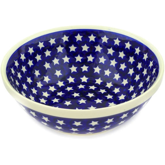 Polish Pottery 9¼-inch Bowl (America The Beautiful Theme) Hand Painted in Boleslawiec, Poland + Certificate of Authenticity