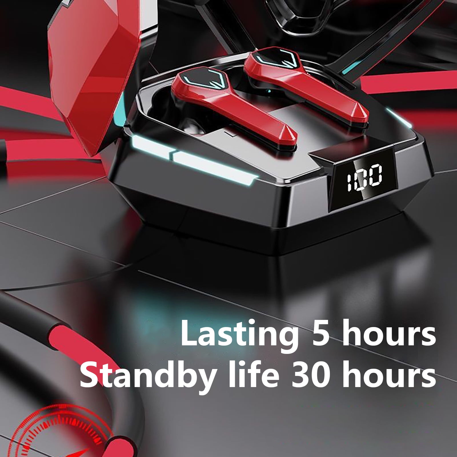 Bluetooth Headphones True Wireless Earbuds 60H Playback LED Power Display Earphones with Wireless Charging Case IPX5 Waterproof in-Ear Earbuds with Mic for TV Smart Phone Laptop Computer Sports - Red