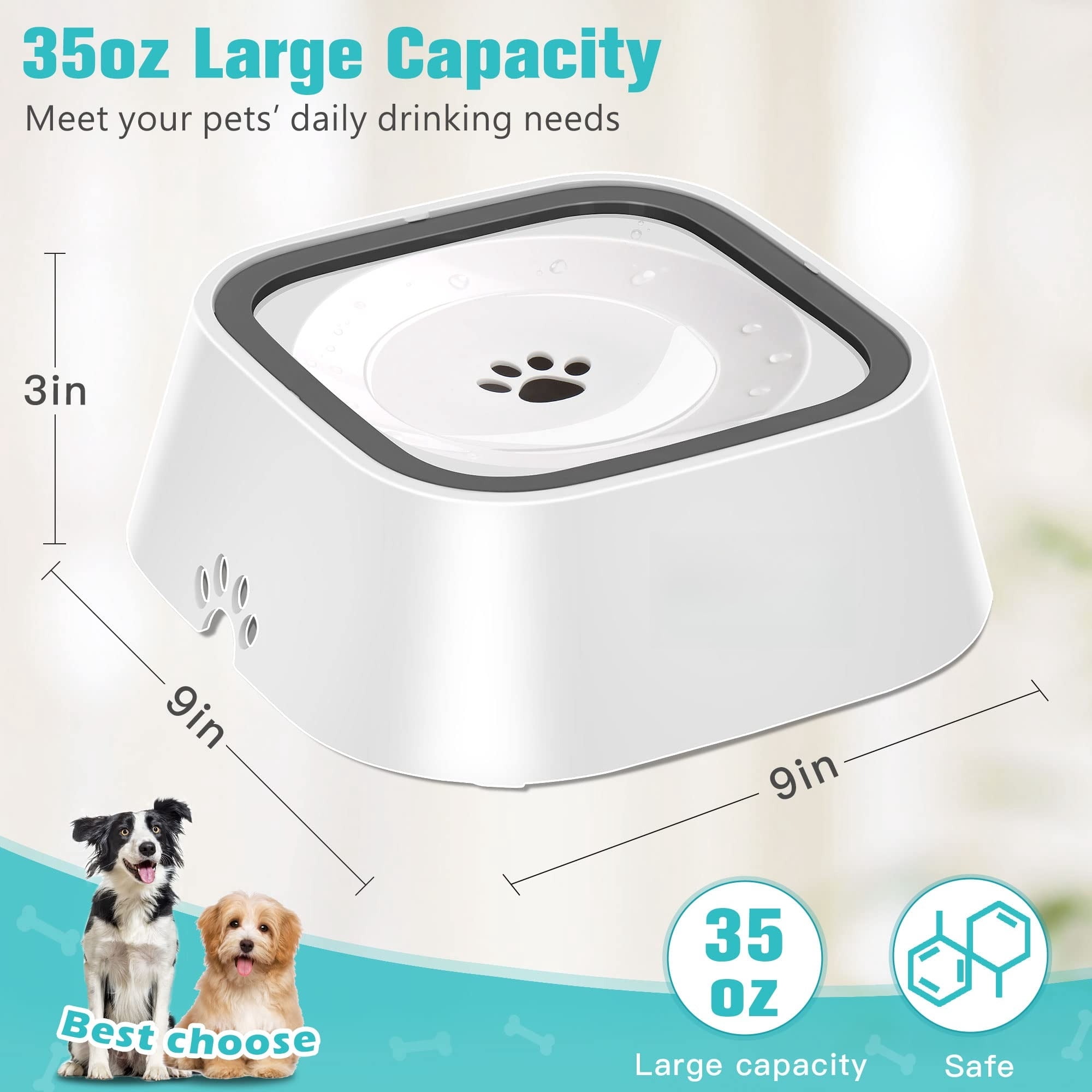 No-Spill Pet Water Bowl, Slow Water Feeder, No-Slip Pet Water Dispenser 35oz Feeder Bowl for Dogs and Cats-2Pcs