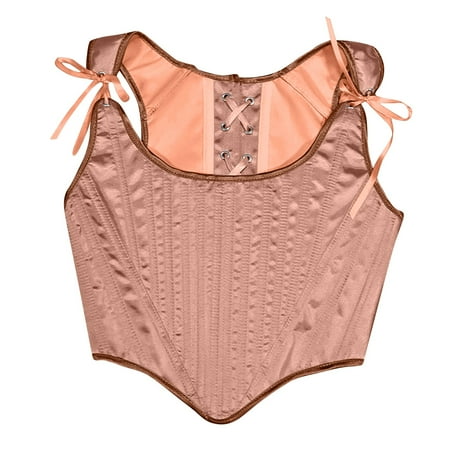 JULMCOMO Women s Ruffle Trim Lace Overbust Corset Tops Vintage Laceup Bustier Push Up Lingerie Bodyshaper Going Out Party Tops Brown XL