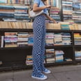 thumbnail image 2 of Pantalones acampanados Leggings estampados ajustados de talle alto largos acampanados para mujer Lady Street Blue Grid S, 2 of 5