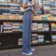 thumbnail image 2 of Pantalones acampanados Leggings estampados ajustados de talle alto largos acampanados para mujer Lady Street Blue Grid L, 2 of 5