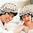 thumbnail image 6 of Shower Caps,Beige Sun Moon Star Comet Pattern Waterproof Shower Cap for Women 4 Pieces,Double Reusable Hair Cover for Shower PEVA Elastic Stretch Hem, 6 of 7