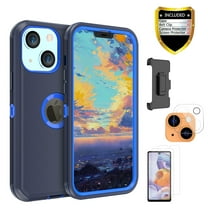 Xhy iPhone 13 Case   Screen Protectors   Belt Clip Holster   Camera Lens Protector, Heavy Duty Hard Shockproof Armor Protector Case (Dark Blue Blue)