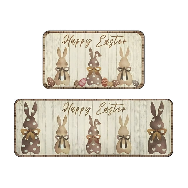 Vwrxbz Easter Kitchen Floor Mat Anti Slip Absorbent Door Mat Rabbit Pattern Home Decor 2 Piece Set