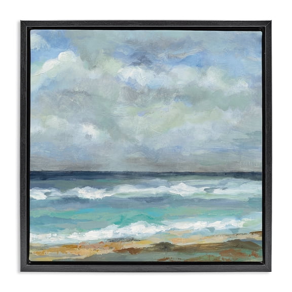 Stupell Industries Transitional Summer Seashore Waves Black Floating Frame Canvas Art, 18 x 18, by Silvia Vassileva