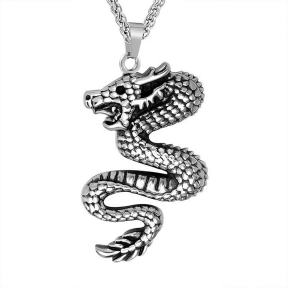 HIJONES Men's Dragon Necklace Stainless Steel Vintage Retro Pendant Chain All Match Sweater Jewelry Silver