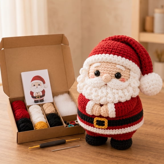 Chibi-Style Doll DIY Christmas Crochet Kit for Beginners, Cute Chibi Santa Deer Snowman Tree Plush Making Set, Complete Craft Supplies for Home Holiday Decor & Gift Santa Claus