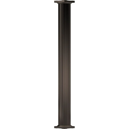 6" x 10' Endura-Aluminum Column, Round Shaft (For Post Wrap Installation), Non-Tapered, Fluted, Textured Brown Finish w/ Capital & Base