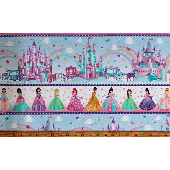 Cotton Fairytale Dreams Fairytale Stripe (4 Parallel Stripes) Princesses Castles Kids Children's Cotton Fabric Print by the Yard (14525-99)