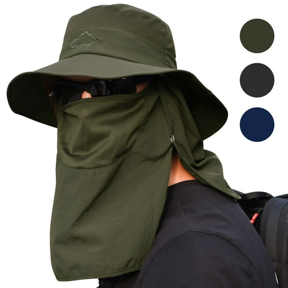 Htwon Men Boonie Neck Cover Bucket Hats Wide Visor Brim Safari Fishing Hunting Sun Cap