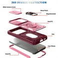 thumbnail image 2 of Design for Samsung Galaxy S23 FE Heavy Duty Phone Case with Camera Lens Sliding Cover Ring Holder Kickstand - Shockproof Armor Military Grade Bumper Protective Case for Women Men, Pink+Winered, 2 of 11