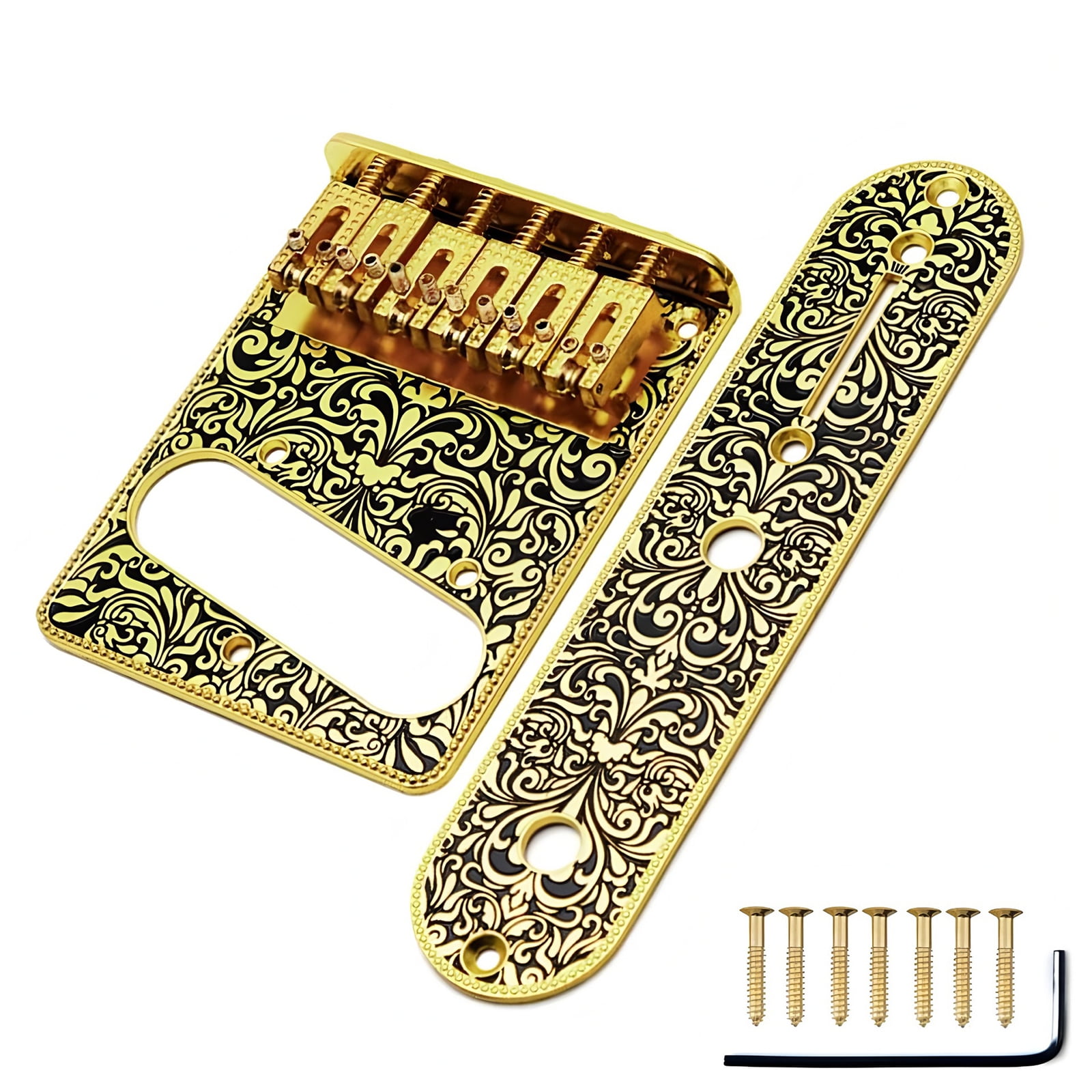 6 String Electric Guitar Engraved Bridge and Control Plate Set with Carving Design