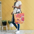 thumbnail image 4 of FORMRS Womens Canvas Tote Bag with Zipper Inner Pocket Shoulder Handbag, Orange Hand Drawn Floral, 4 of 7