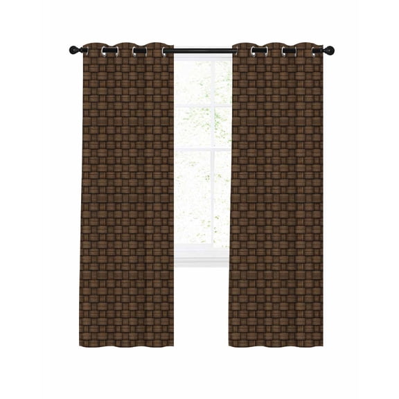 Dark Brown Rattan Blackout Curtains, Light Blocking Print Window Curtains, Vintage Abstract Wicker Texture Thermal Insulated Window Drapes for Living Room Kitchen Cafe 2 Panels, 55"W x 39"L