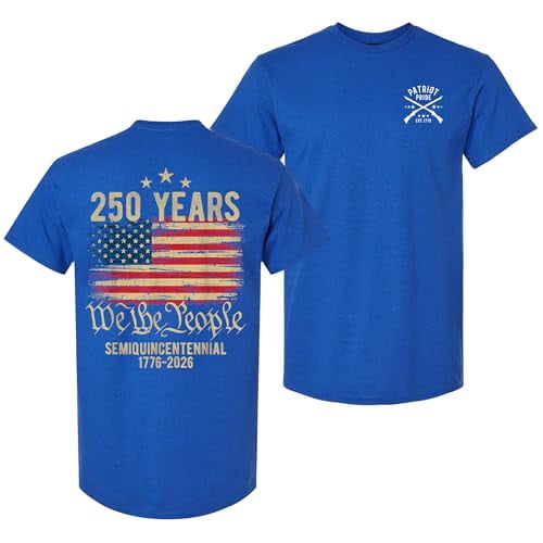 Patriot Pride Men’s Graphic T-Shirt – 250 Years We The People American Flag Semiquincentennial 1776–2026 Design, Antique Royal, Small