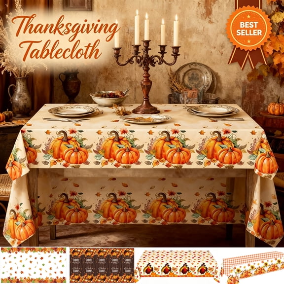 Fall Thanksgiving Tablecloth Rectangle Pumpkin Maple Leaf Waterproof & Oil Proof for Long Table Dining Room Kitchen Party Fall Decorations for Home by MPOISVA