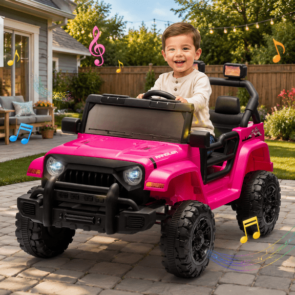Arnahaishe 12V Electric Jeep Ride On Car with Parent Remote Control, Dual Drive, Bluetooth and MP3, Riding Toy Gift for Kids Aged 2-4, Pink