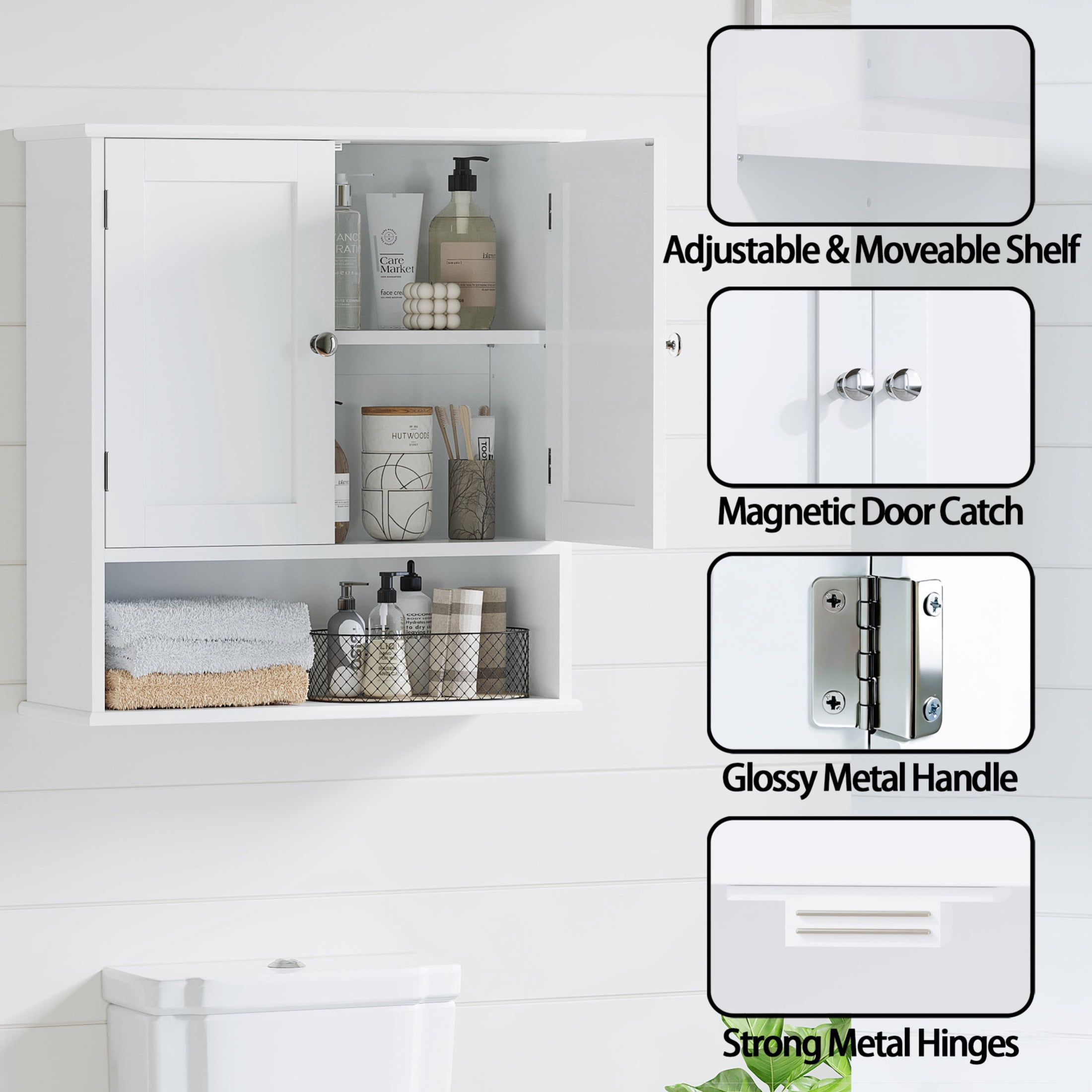 Noble House 26" Bathroom Wall Cabinet with Door, Adjustable Shelves, 3-Tier Wall Mounted Medicine Cabinet, White
