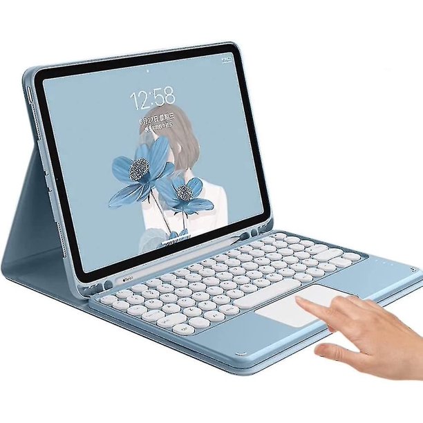 Funda con teclado para iPad de 10.a generación 2022 con panel táctil Lindo teclado de color de tecla redonda Ipad 10 10.9 pulgadas Teclado táctil desmontable Funda inteligente delgada con
