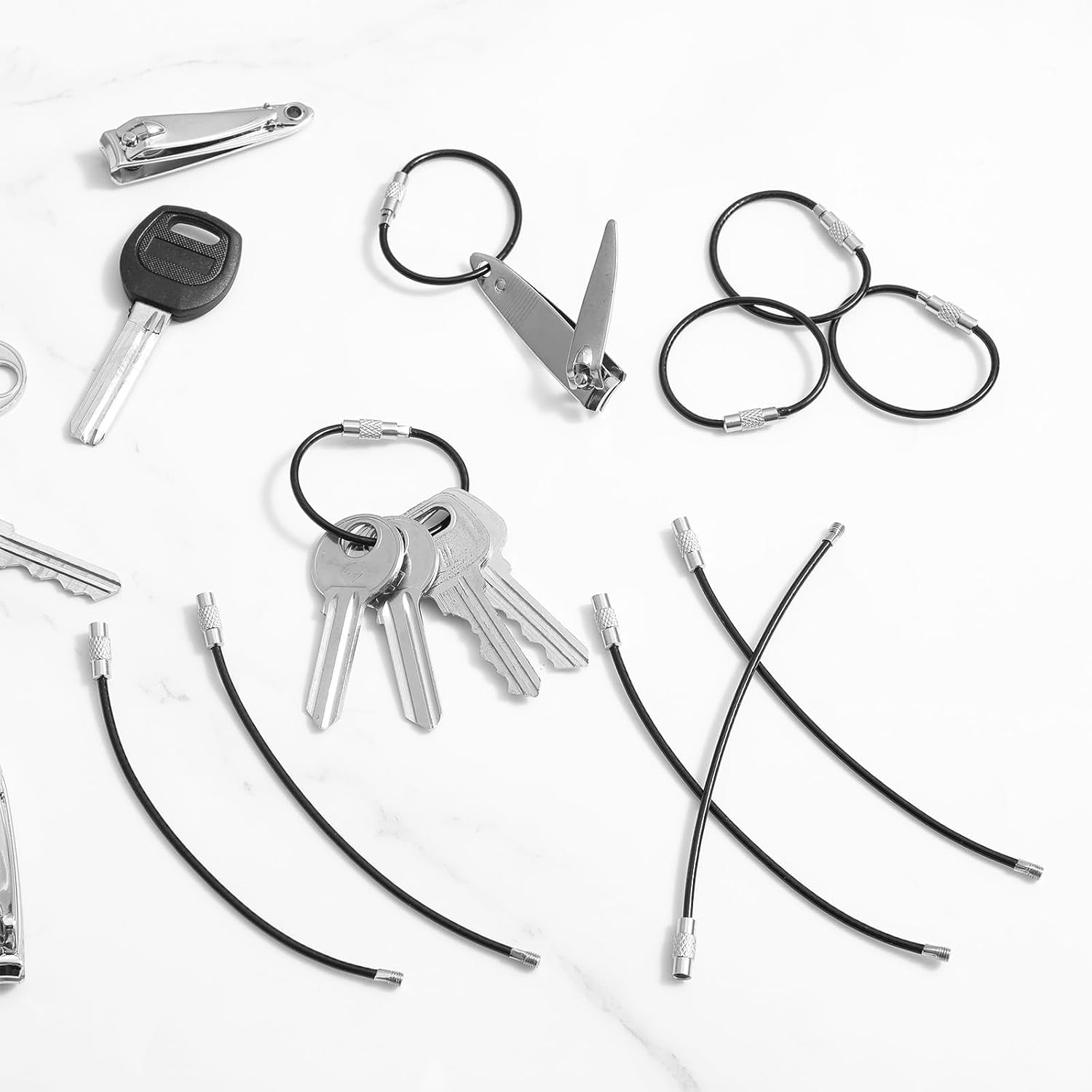200pcs wire keychain cable stainless steel wire keychain cable key rings bulk metal wires luggage tag cables mini backpack keychains loop key rings for car keys diy keychains hardware