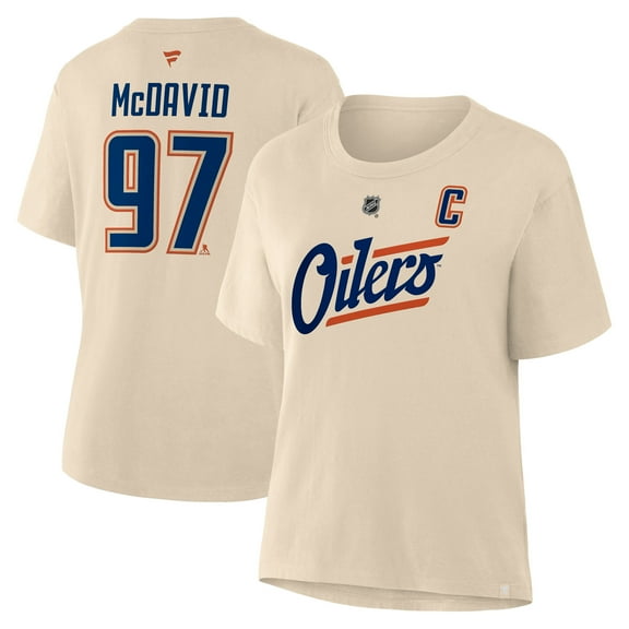 Women's Fanatics Connor McDavid Beige Edmonton Oilers Alternate Name & Number T-Shirt