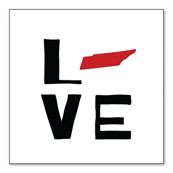 DistinctInk Custom Bumper Sticker - 3" x 3" Decorative Decal - White Background - Tennessee - Love Black & Red