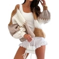 thumbnail image 2 of Women Oversized Cardigan Sweaters Open Front Color Block Lantern Long Sleeve Striped Knit Outwear Coats Khaki M, 2 of 8