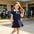 thumbnail image 5 of Teylalorva Girls Polo Dress, Knitted Cotton Waist-Cinching Short Sleeve Summer Floral Casual Uniform Dress Navy Size 3, 5 of 9