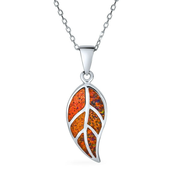 Bling Jewelry Womens Gemstone Blue Brown Fire Opal Leaf Pendant Necklace Sterling Silver Jewelry