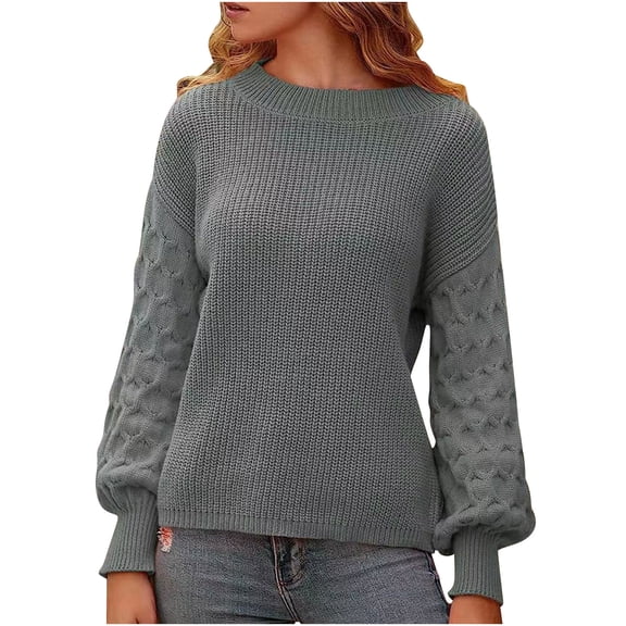 Ahabrexf Womens Long Sweaters, Loose Solid Color Pullover Knitted Sweater with Round Neck