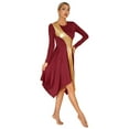 thumbnail image 3 of Linjinx Metallic Priase Dance Dress for Women Long Sleeve Asymmetrical Church Worship Dance Costumes Burgundy XXL, 3 of 7