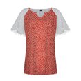 thumbnail image 3 of Mujeres Tops Casual verano encaje manga corta Split cuello túnica impresa camisetas camisetas Tops OAVQHLG3B Store lin121212, 3 of 4