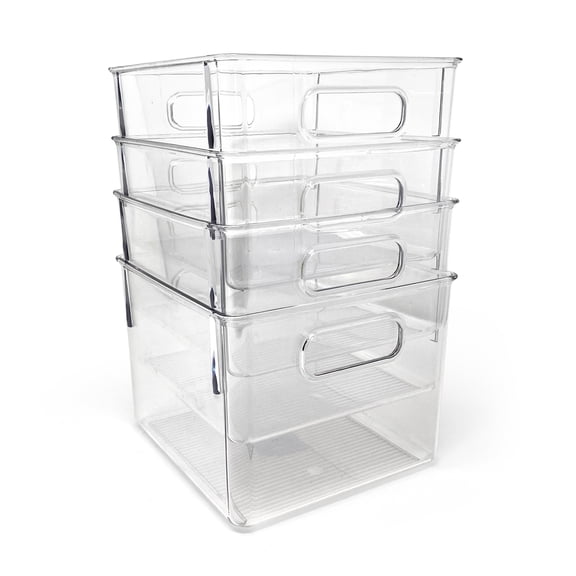 Isaac Jacobs Clear Storage Bins with Handles, Stackable, Closet/Bedroom, 4-Pack