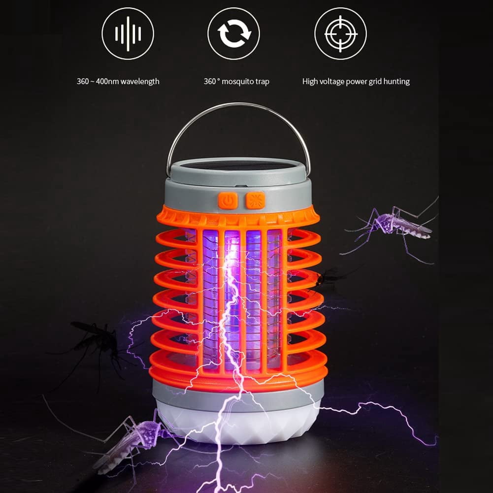 SUTENG Bug Zapper, Bug Zapper Outdoor Lamp Electric shock Mosquito Zapper, Bug Zapper Outdoor Solar and USB Charging Orange