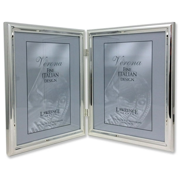 Lawrence Frames Silver Plated Double Bead 8x10 Hinged Double Picture Frame